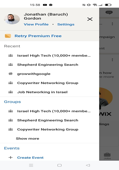 Screen Print of LinkedIn mobile app view profile