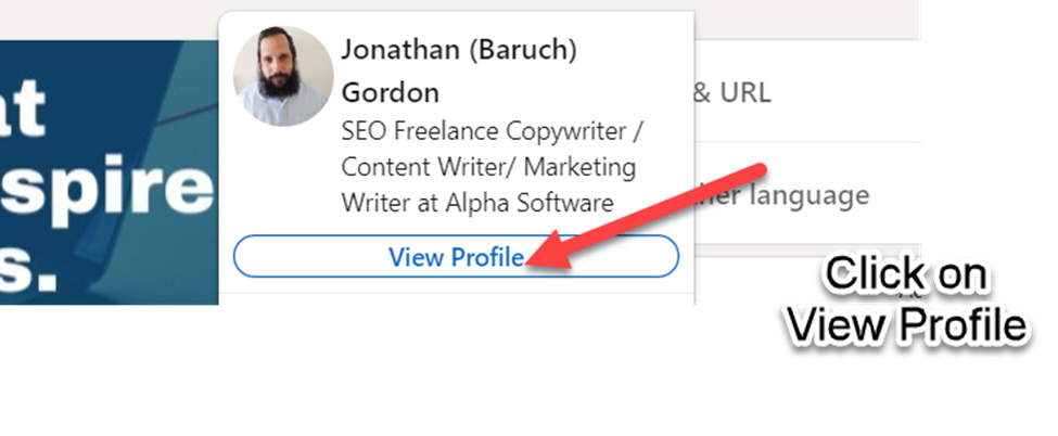 Screenshot of LinkedIn Profile with click on view profile